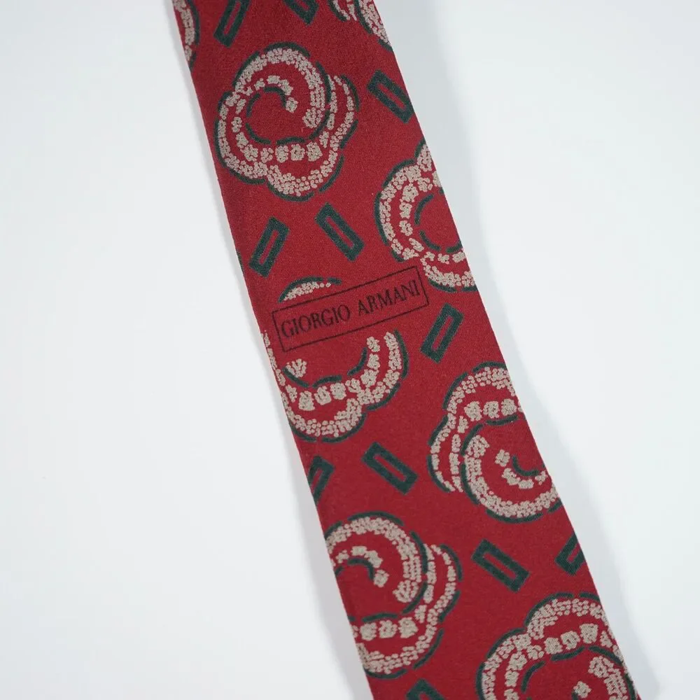 Giorgio Armani Vintage Skinny Tie Abstract Pattern Red
